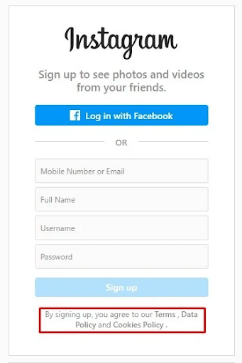 Instagram Sign Up Form