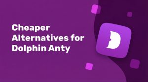 purple background with white letters and dolphin anty logo
