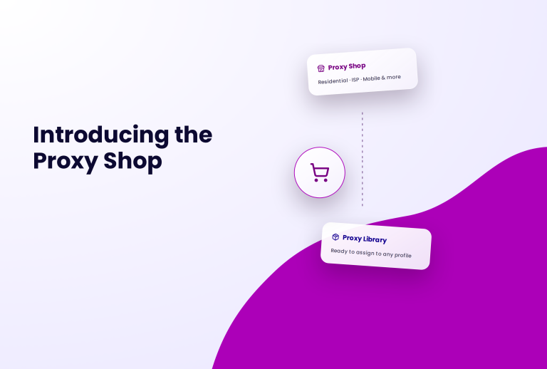 Introducing the Proxy Shop with icons for a shop and a shopping cart, and text for Proxy Library.