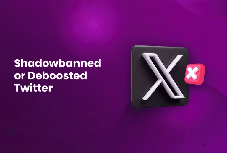 A purple background with the text Shadowbanned or Deboosted Twitter next to a 3D Twitter X logo and a speech bubble with an X, referencing Incogniton.