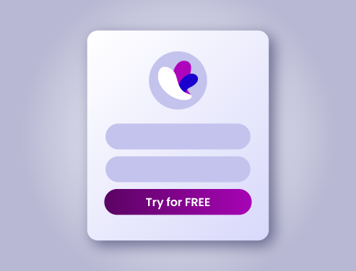 圆形白卡顶部显示 Incogniton 徽标，下方有两个空白区域，底部有一个紫色的 "免费试用 "按钮，背景为柔和的紫色。