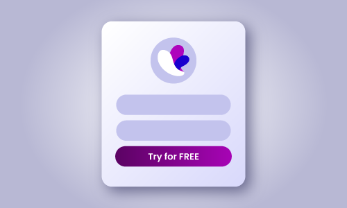 A rectangular Incogniton signup form with a placeholder logo, two blank input fields, and a purple Try for FREE button on a light purple gradient background.