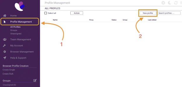 screenshot Incogniton dashboard to create a browser profile