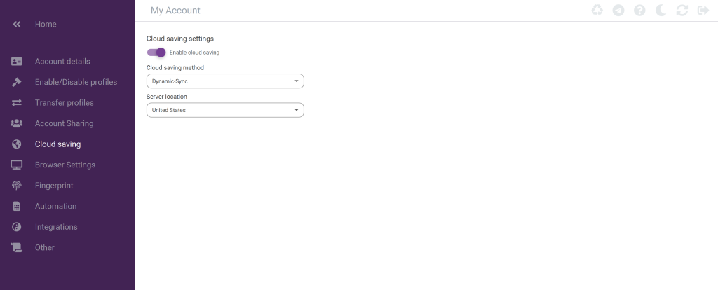 screenshot of cloud saving option in Incogniton application