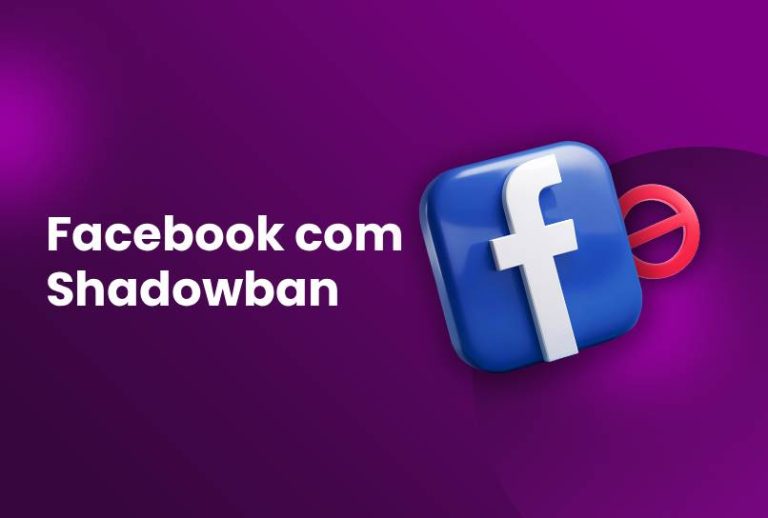 A 3D Facebook logo next to a red prohibition symbol on a purple background. The text reads Facebook com Shadowban in Incogniton.