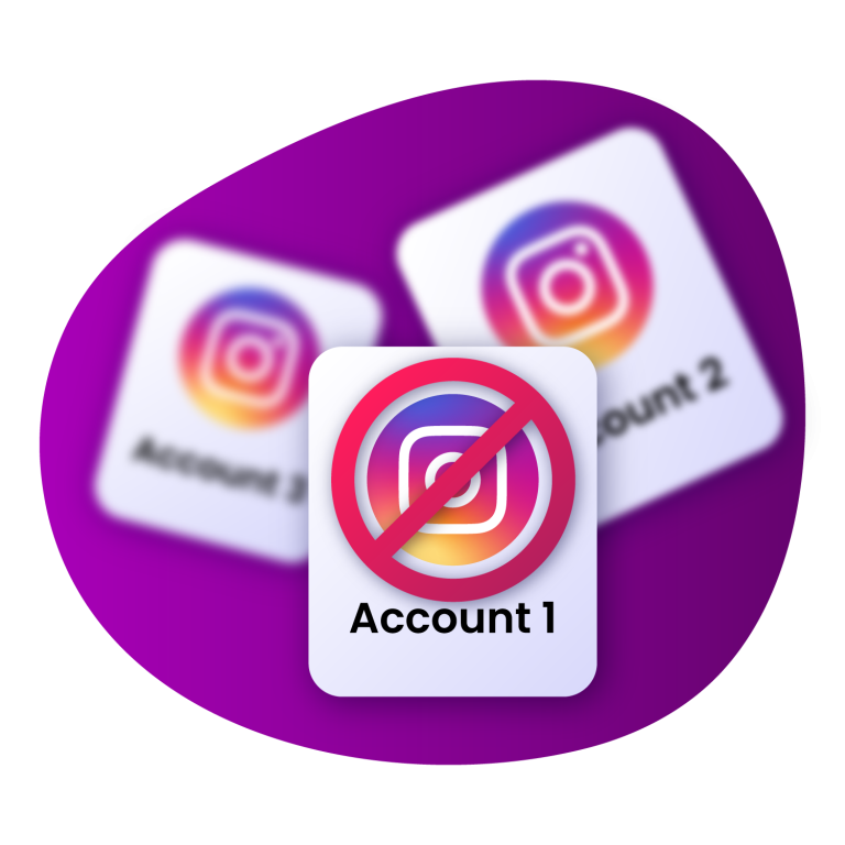 three blocks with instagram logos, one of them blocked on a purple background