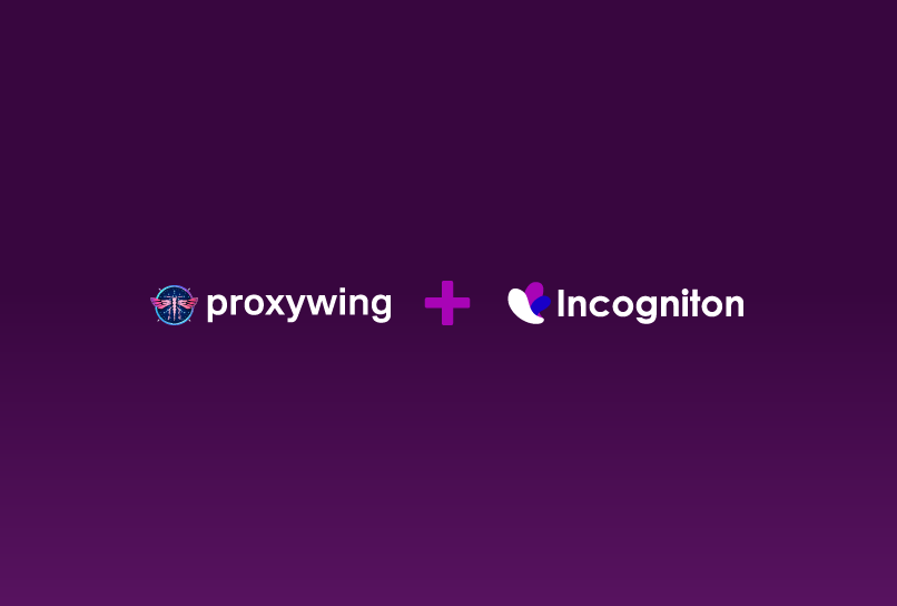 proxywing logo and incogniton logo on a purple background