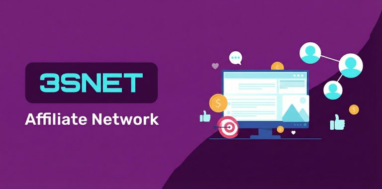 A purple graphic with the text 3SNET Affiliate Network beside an illustration of Incogniton, coins, social media icons, and connected user avatars.
