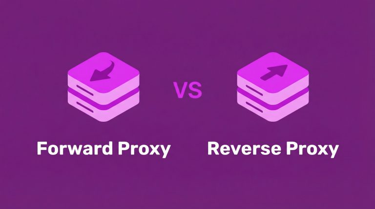 A purple graphic compares Forward Proxy and Reverse Proxy for Incogniton, with two server icons, arrows, and labeled text below.
