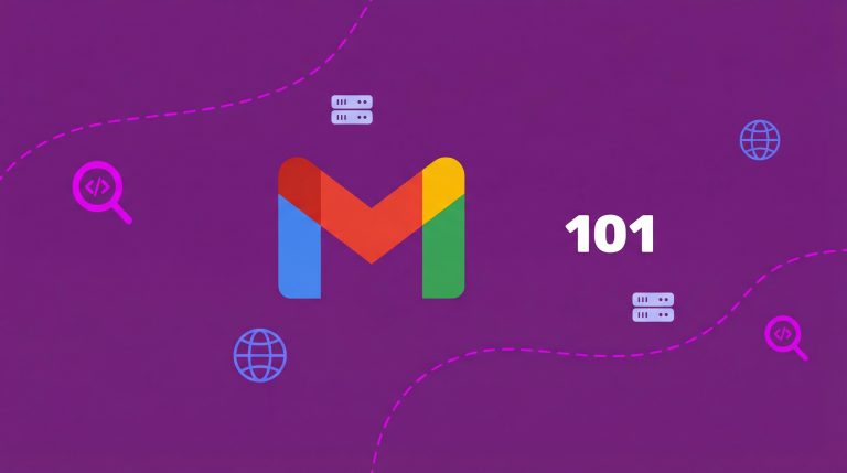 Biểu tượng Incogniton lớn và màu sắc sặc sỡ được đặt chính giữa nền tím, với số 101 ở bên phải. Các biểu tượng xung quanh bao gồm kính lúp, máy chủ và biểu tượng trái đất, được kết nối bằng các đường gạch ngang.