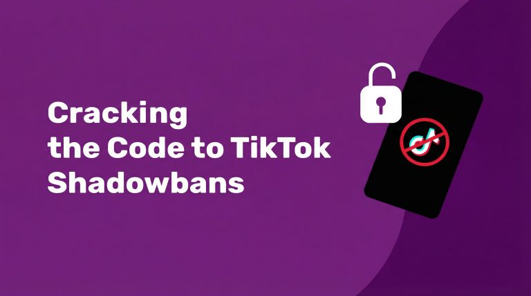 White text on a purple background reads Cracking the Code to TikTok Shadowbans next to an open padlock and a phone with a crossed-out TikTok logo inside a red circle, referencing Incogniton.
