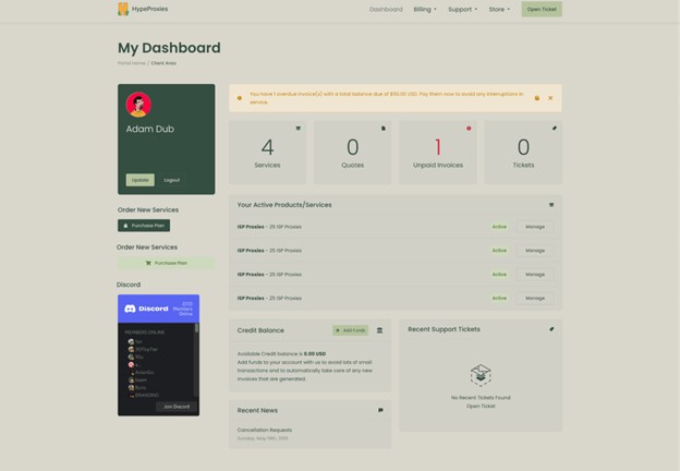 hypeproxies dashboard