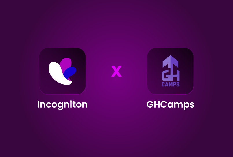 Incognition logo and GHCamps logo next to eachother on a dark purple background