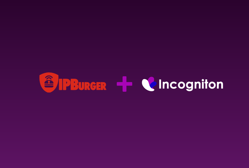 IPBurger logo and Incogniton logo on a dark purple background
