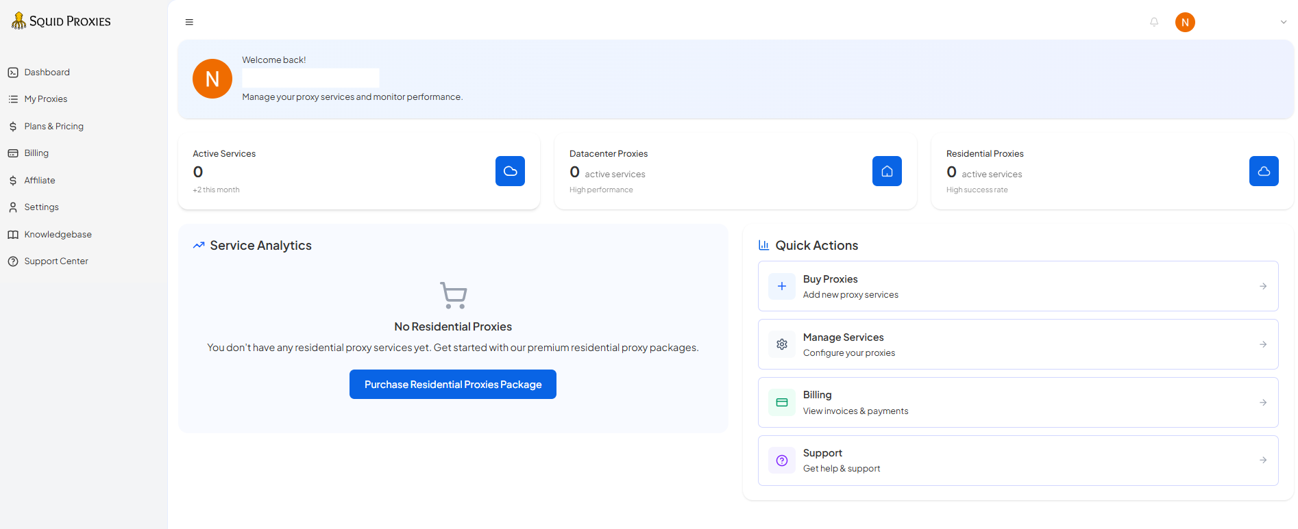 screenshot of Squid Proxies dashboard