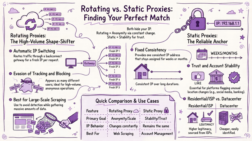 Rotating vs. static proxies