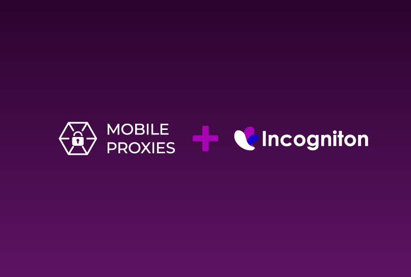 mobileproxy logo plus incogniton logo on a dark purple background
