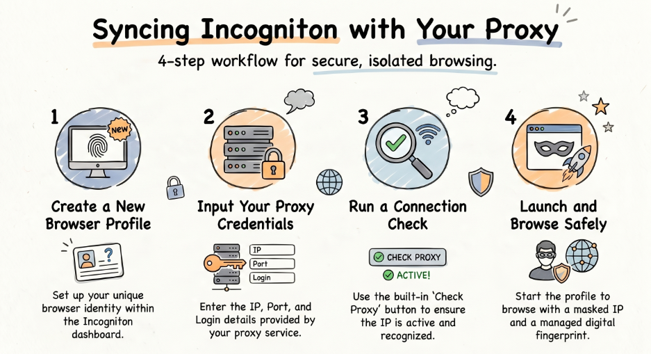 steps for syncing incogniton with okkproxy
