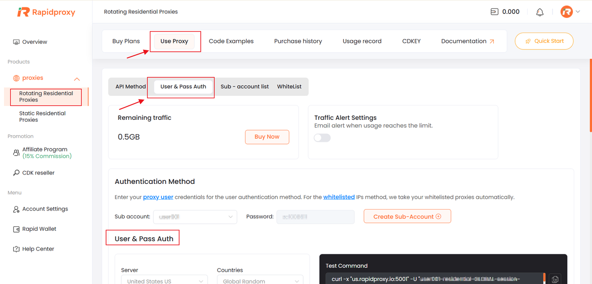 rapidproxy dashboard