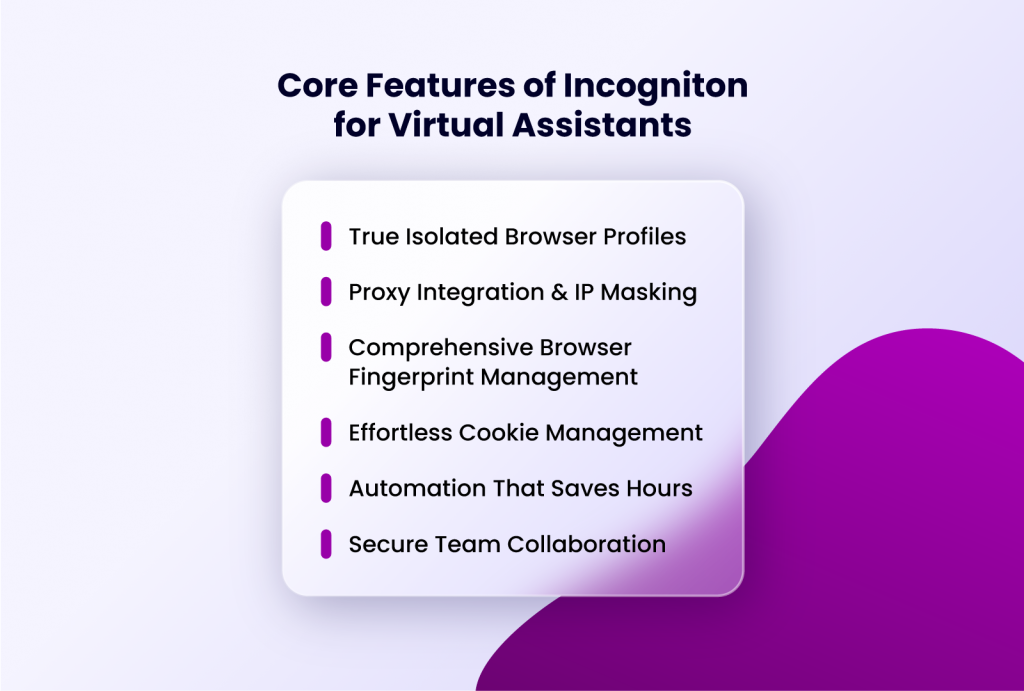 core features of Incogniton for Virtual assistants