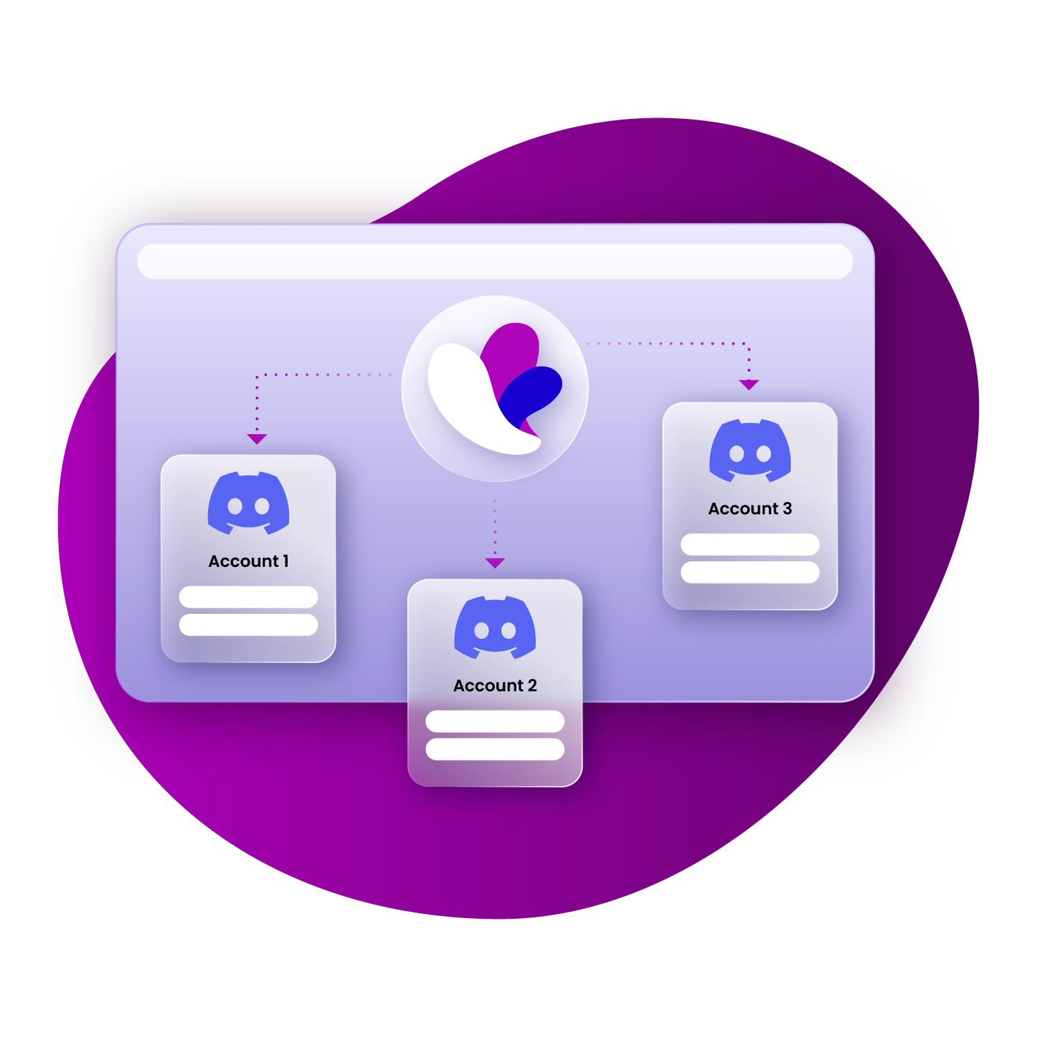 light purple screen with incogniton logo and three discord logos on darker purple background