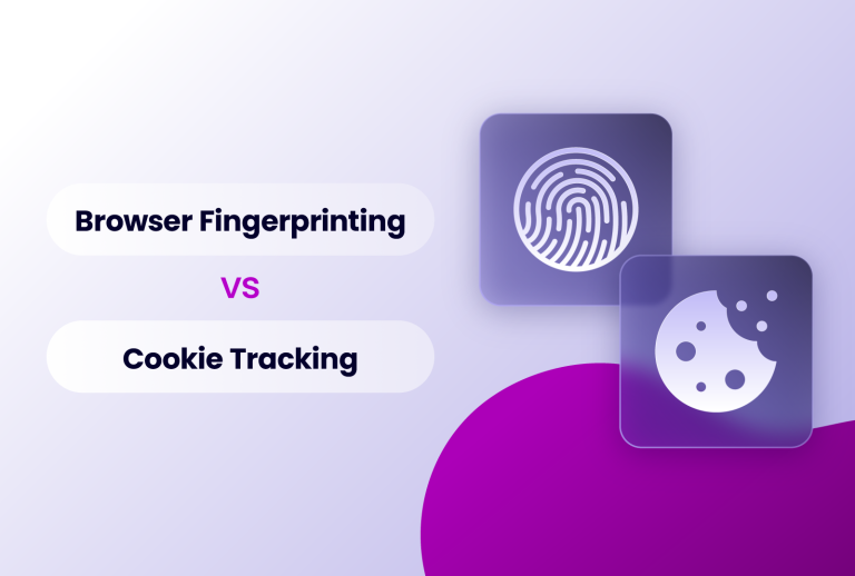 Browser Fingerprinting vs Cookie Tracking with icons of a fingerprint and a bitten cookie