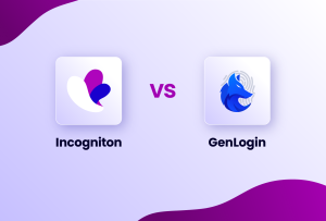 Incogniton logo versus GenLogin logo with a fingerprint background