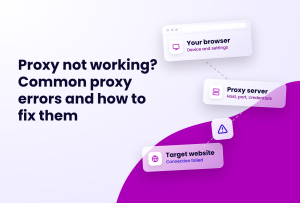 Diagram illustrating a browser connection to a proxy server and then to a target website, with a "Connection failed" error displayed for the target website.