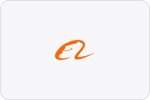 Orange logo with a stylized face and swooshes
