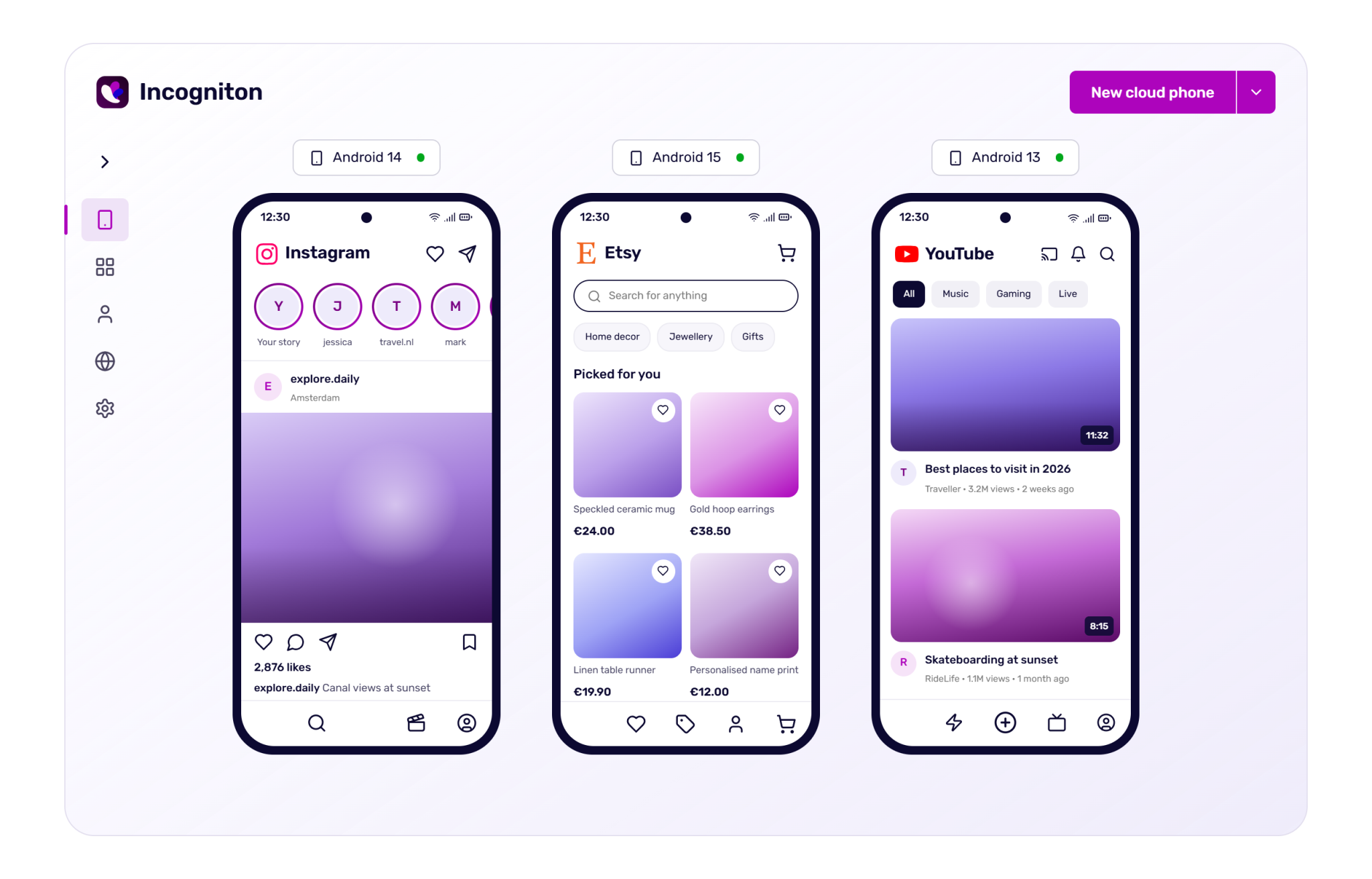 Incogniton app with cloud phones and browser profiles