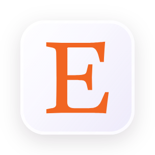 Orange letter E on a white rounded square background