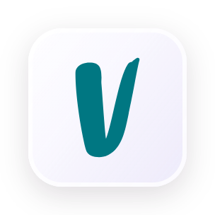 Teal V logo on a rounded square white background with a light purple gradient.