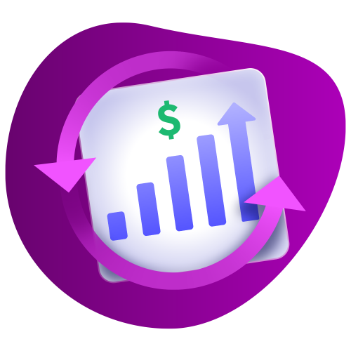 A stylized graphic of Incogniton showing a bar chart with rising bars, two upward arrows, and a dollar sign on purple background.