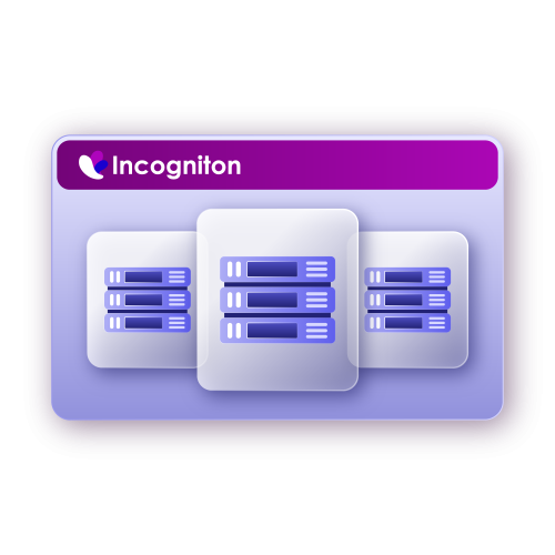 three grey blocks with blue proxy servers on a purple background with the Incogniton logo on top